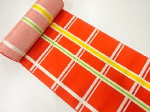 アンティーク　格子模様織出し帯地反物